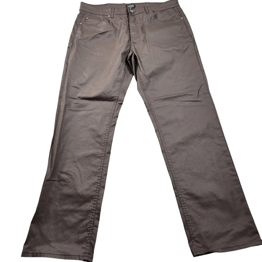 BoohooMAN Brand Pants Mens 36x30 Brown Chino Denim Straight Leg Casual Fit